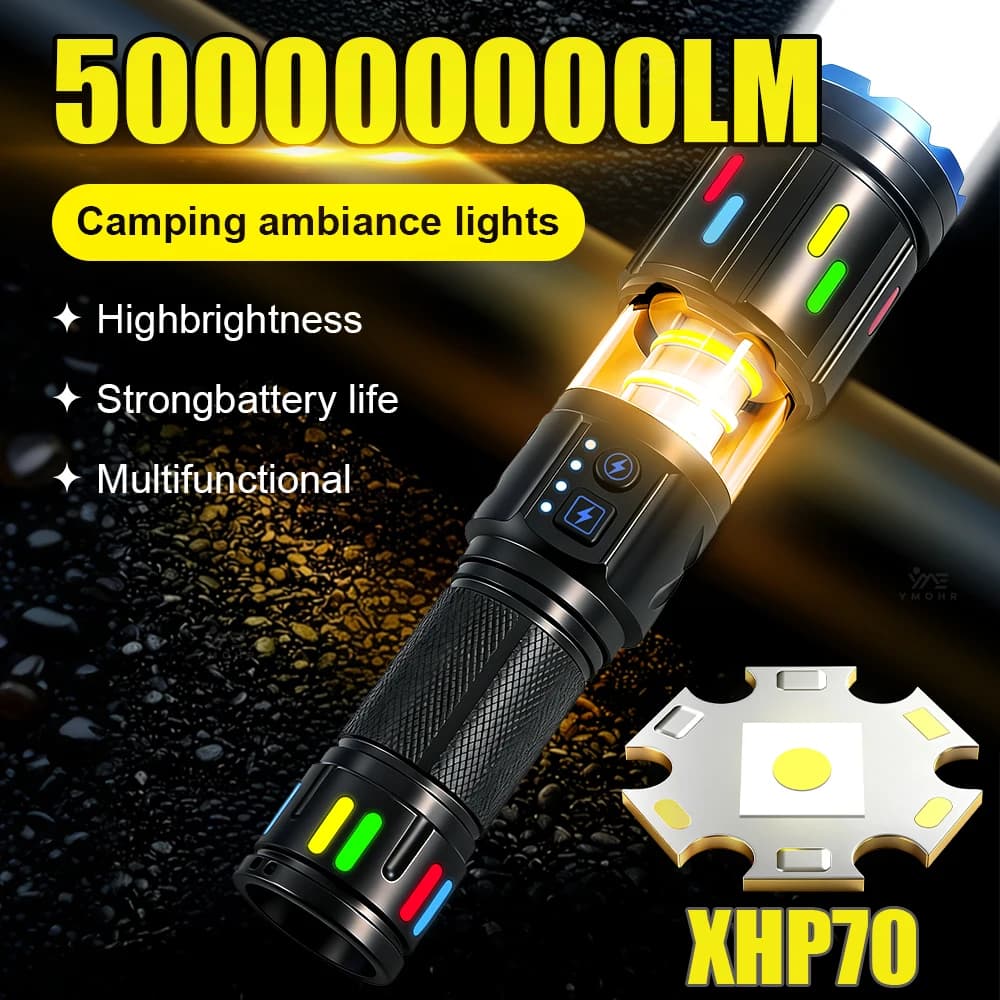XHP70 High Power Camping Flashlights Portable Rechargeable Spotlights LED Searchlight Zoomable Torch For Outdoor Camping Lantern