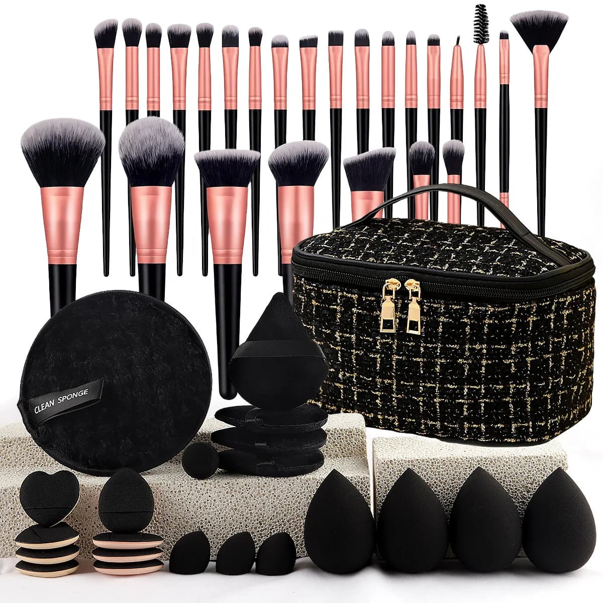 Makeup Brush Set Chic Fragrance Style Beauty Tools Kit Portable Travel Cosmetic Bag Puff Toiletry Makeup Accessories Set