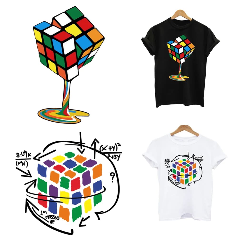 2Pcs/Lot Ironing Application Rubik’s Cube Heat Thermal Transfer Fusible Stickers Thermo-Adhesive Iron On Patches For Clothes