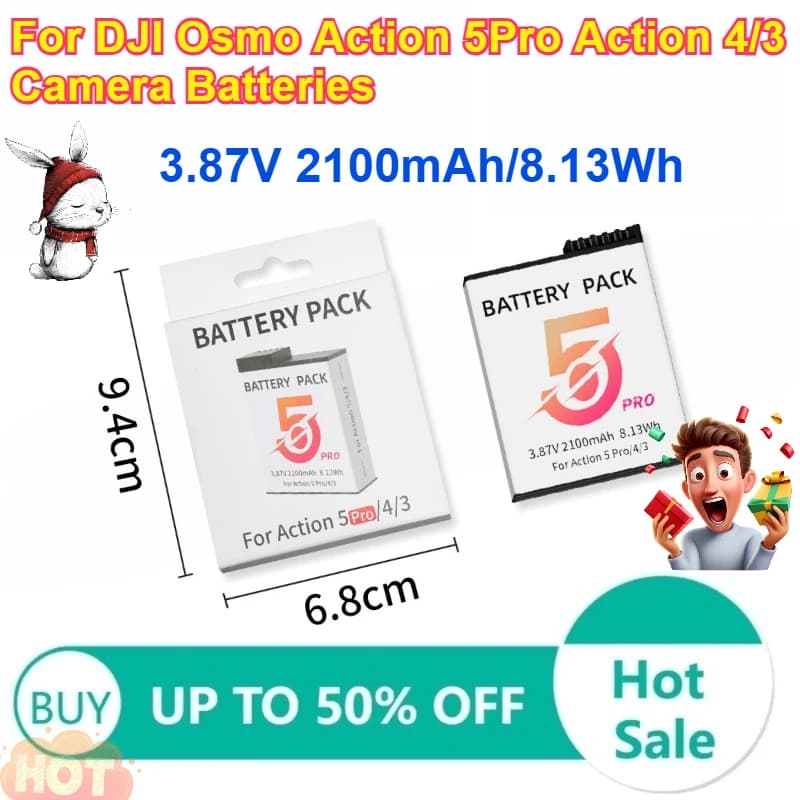 3.87V 2100mAh/8.13Wh Rechargeable Li-ion Battery for DJI Osmo Action 5Pro Action 4/3 Camera Batteries with Charging Case