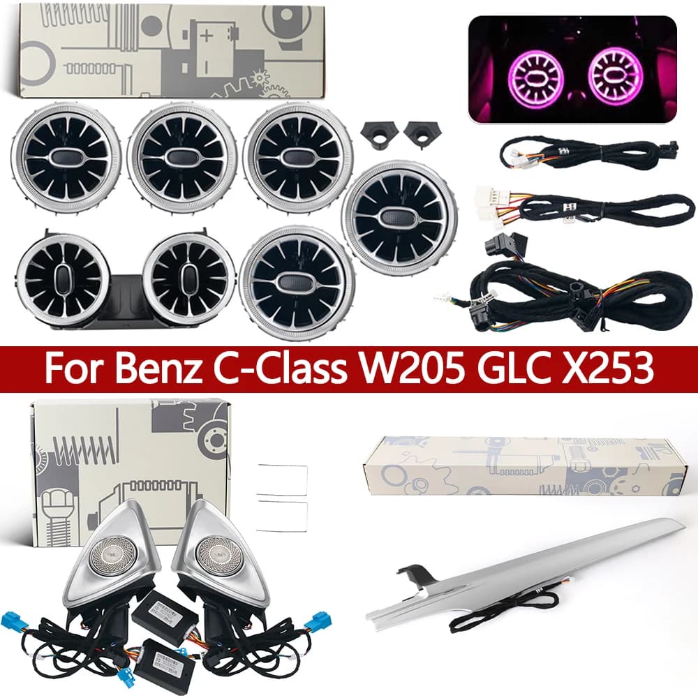 For Mercedes Benz Ambient Lights W205 X253 GLC Turbine Nozzle Air Vent Atmosphere 4D Rotating Tweeter Speaker Copilot LED Strip