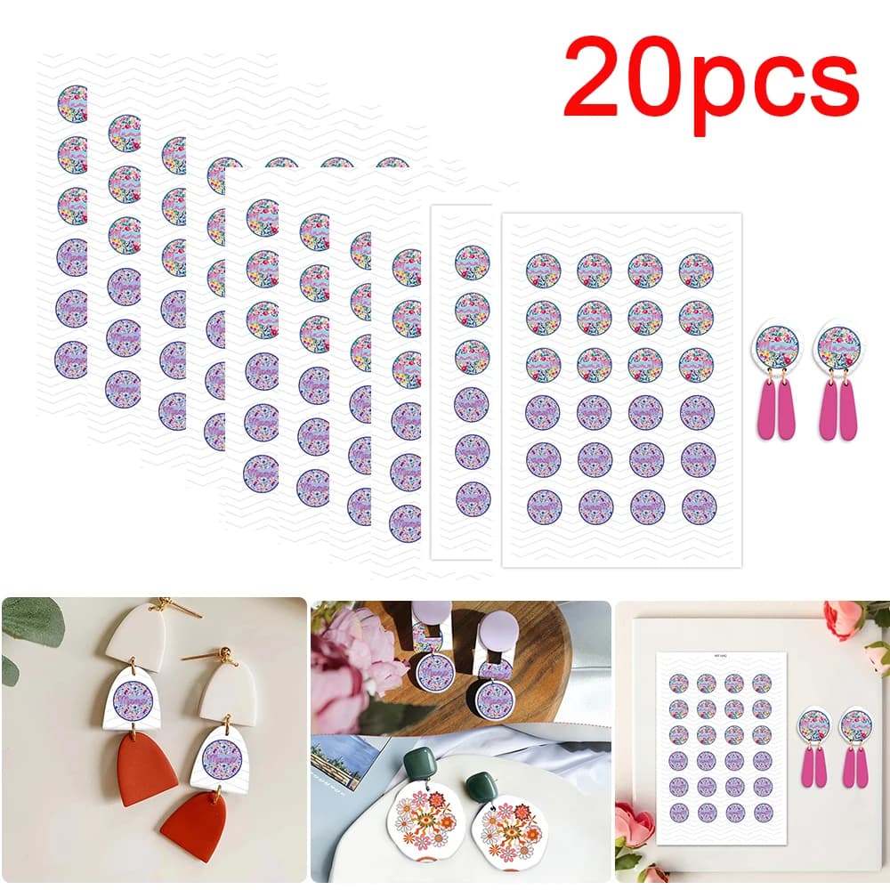 20pcs/set Mother's Day/Mama Pattern Polymer Clay Watercolor Transfer Paper Earring Jewelry Pottery DIY Water-soluble Stickers
