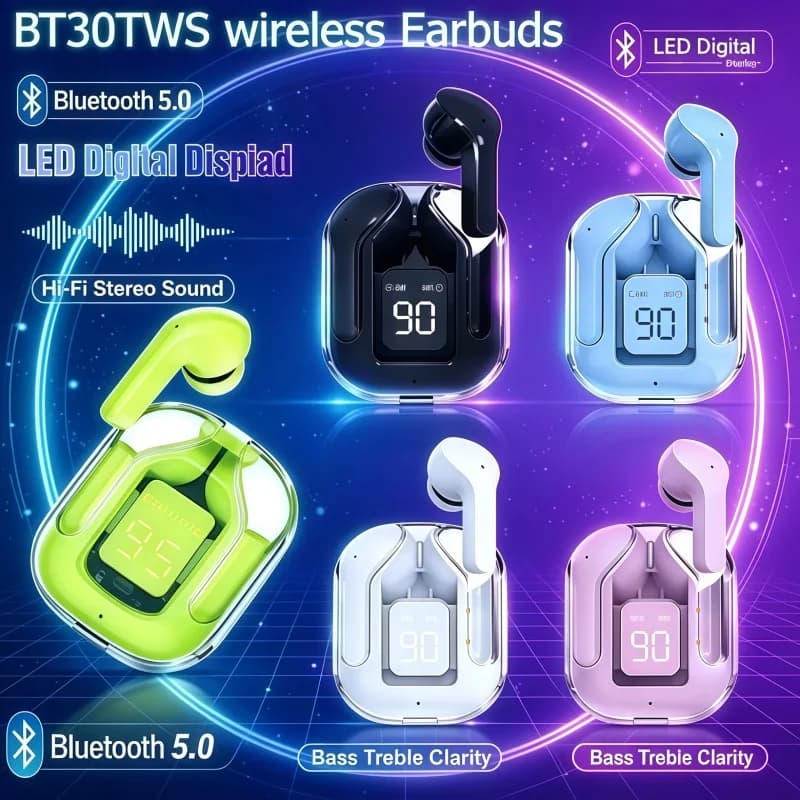2026 Hot BT30 TWS Bluetooth Headphones wireless 5.0 sports and gaming headphones noise-cancelling headphones with LED display