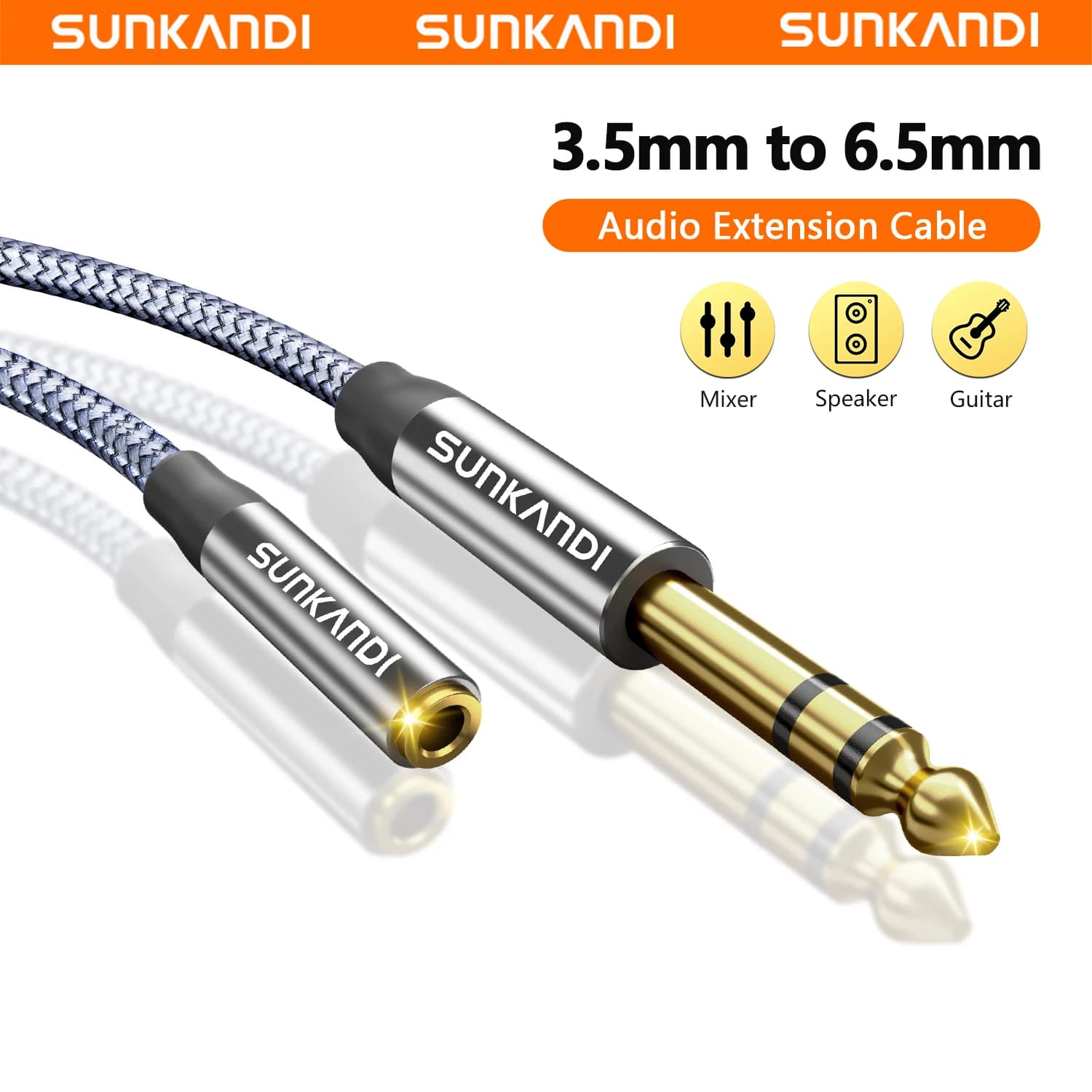 SUNKANDI  6.35mm 1/4 Male to 3.5mm 1/8 Female Stereo Jack Audio Adapter for Amplifiers, Guitar Amp, Keyboard Piano,Headphones