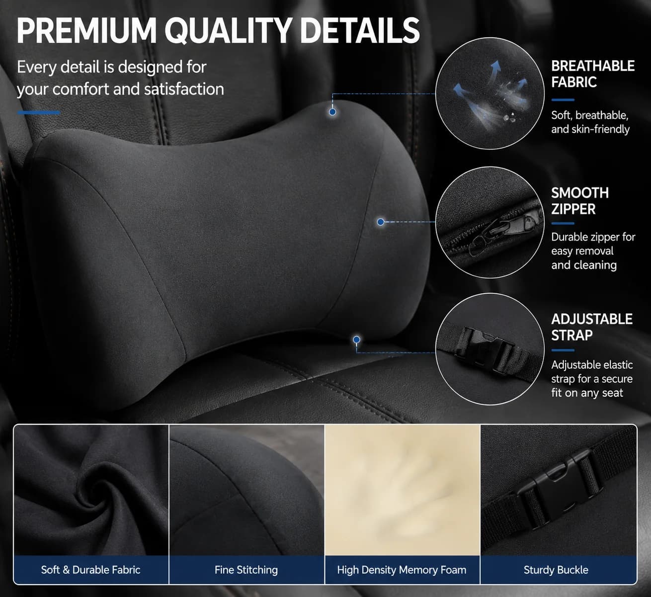 Memory Foam Car Lumbar Support Pillow, Ergonomic Back Cushion for Driving, Office Chair & Truck Seat Comfort