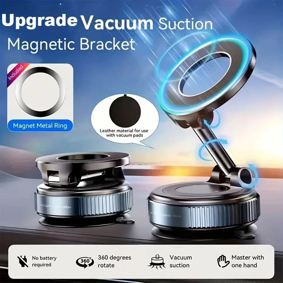 Upgraded Foldable Magnetic Car Phone Holder – N52 Magnet, 360° Rotatable, Dashboard Suction Cup, ABS, with Wrench & Mount Pad