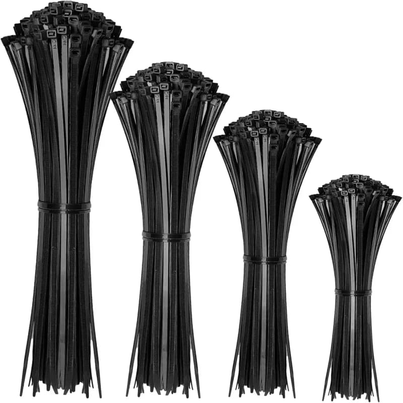100 Self-Locking Plastic Nylon Cable Ties, 100 Black Cable Ties, Fixed Ring-Style Cable Ties, Zip-Style Fasteners, Nylon Cable Tie Set
