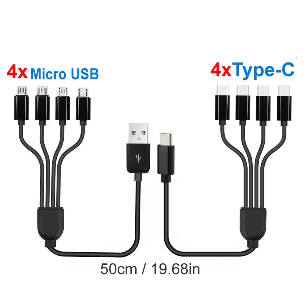 Short Cord 5V USB A C to Type C Multiple Charging Cable 4 in 1 Micro USB Splitter Adapter Cable 4 Port USB C PD Splitter Cable