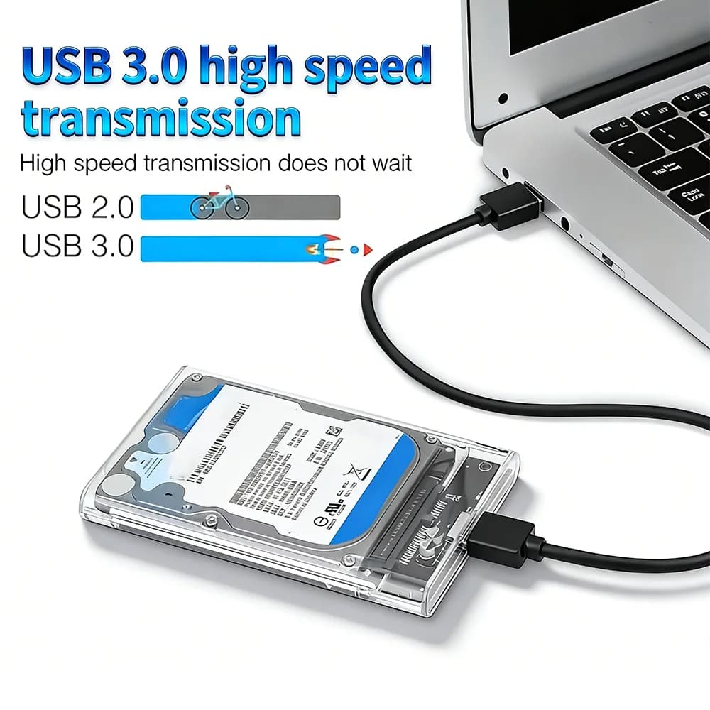 2.5 Inch Transparent SATA to USB 3.0 Hard Drive Enclosure, 5Gbps External HDD SSD Plug & Play for 9.5mm 7mm HDD SSD Up to 4TB