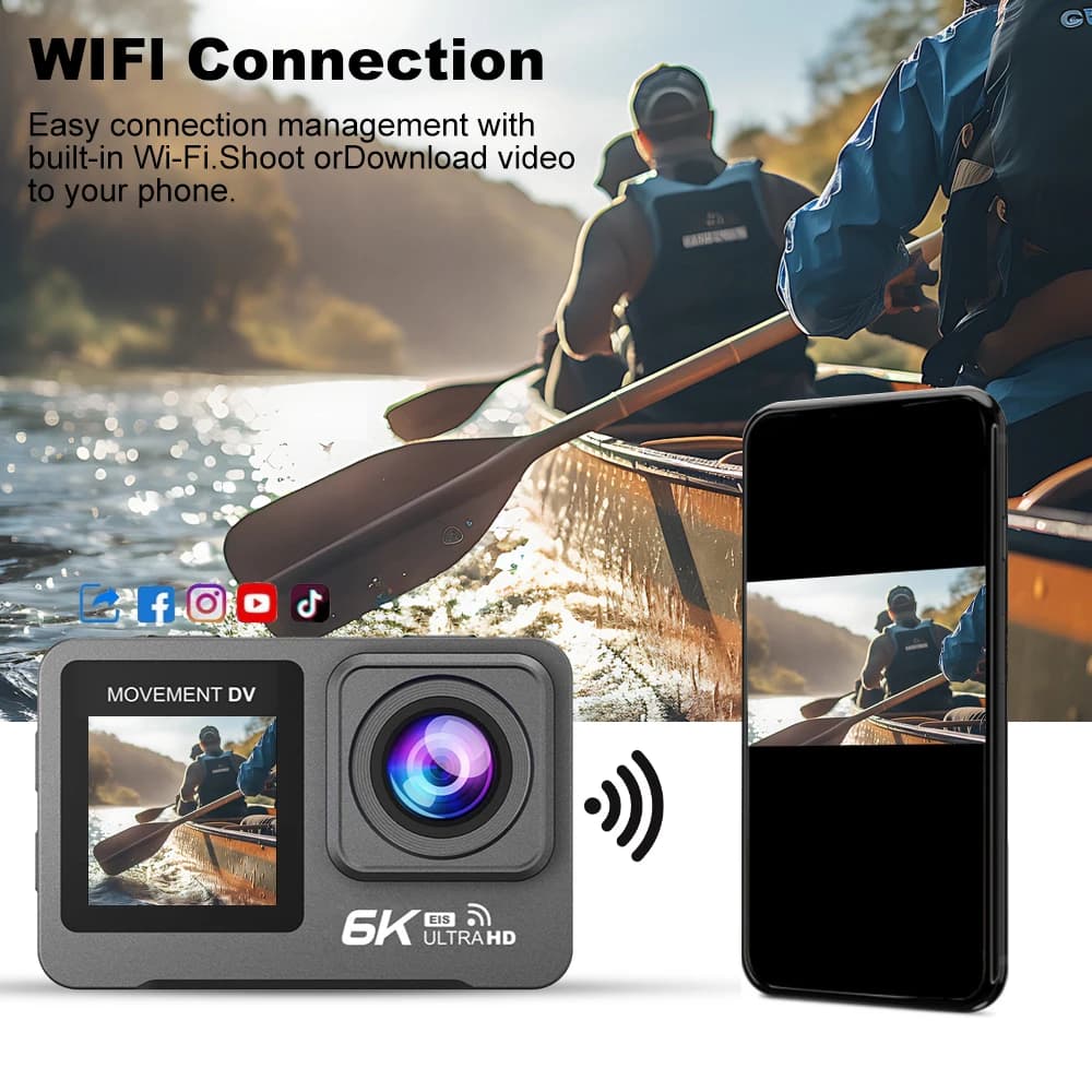 2026unique 6K Sport Action Camera 30M Waterproof 2.0+1.3'' Dual LCD Screen 4X Zoom with Wifi Connection EIS -shake Outdoor C