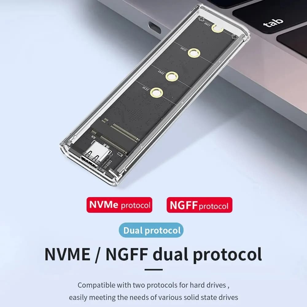 M.2 NVME PCIe NGFF SATA Dual Protocol SSD Case Clear USB Type C PCI-E M2 SSD Transparent External Enclosure Hard Disk Box