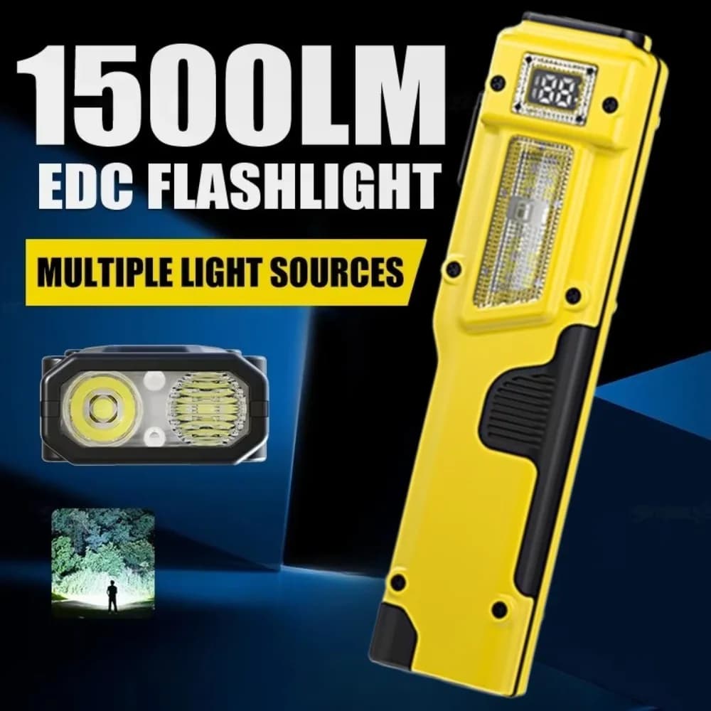 Ultra-Thin EDC Rechargeable LED Flashlight Battery Display Dual Switch Pocket Penlight Portable Work Light for Hiking Camping