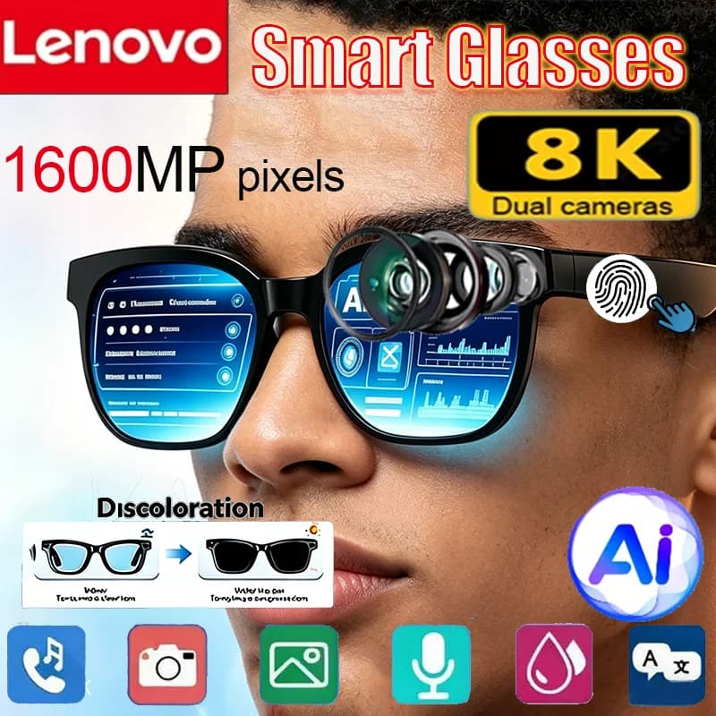 Lenovo 8KHD AI Smart Sunglasses NEW Touch Control Photo Recording Translator Voice Assistant Music Bluetooth Wireless Glasses