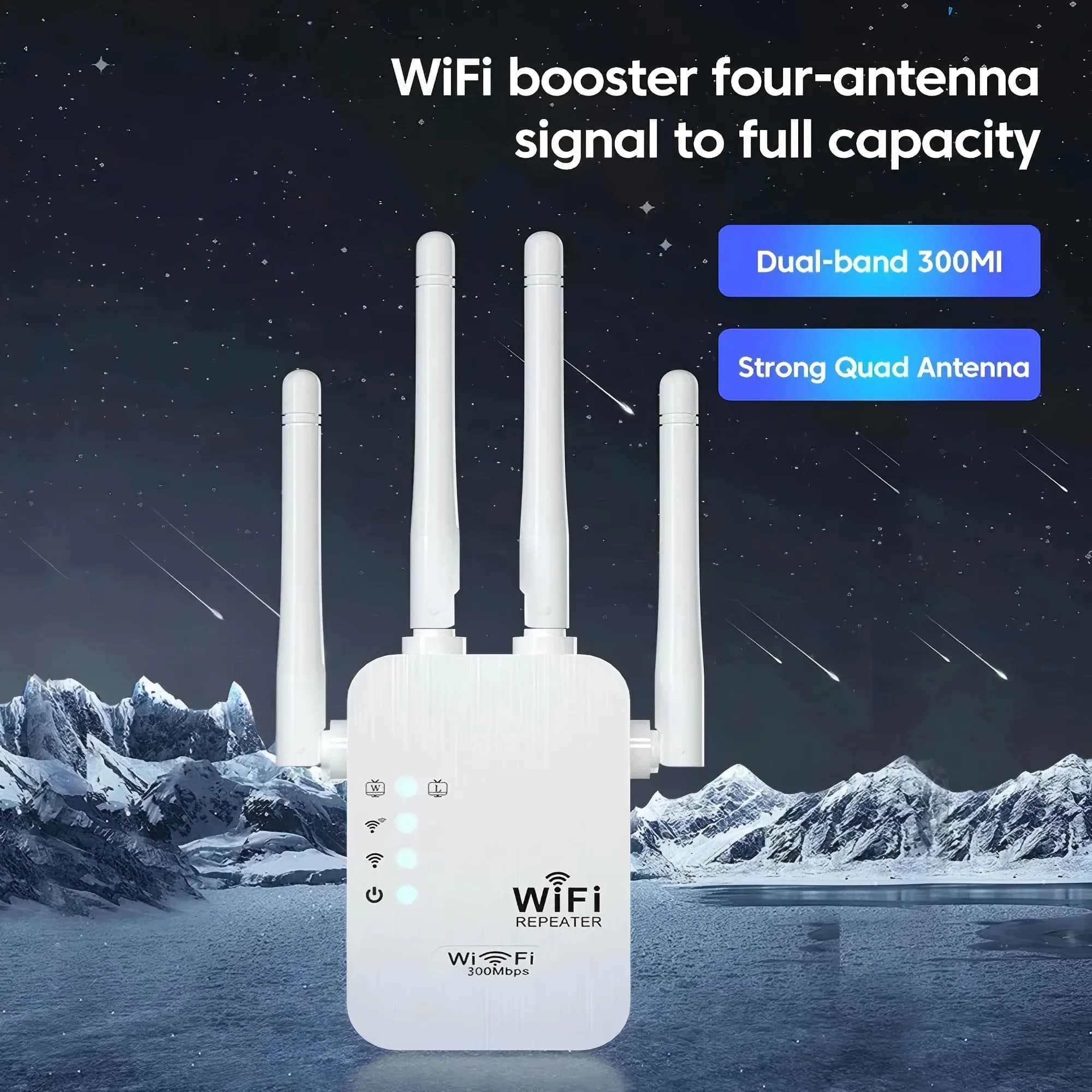300M WiFi Repeater - Long Range WiFi Extender Wireless Signal Booster Internet Amplifier EU Plug