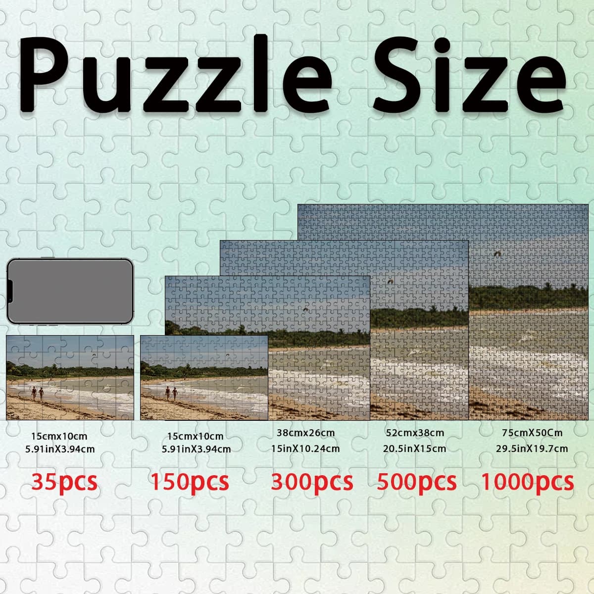 35/150/300/500pcs  Beach kids Custom Photo Jigsaw puzzle Mosaic Personalized Poster For Children Toy Children Gift