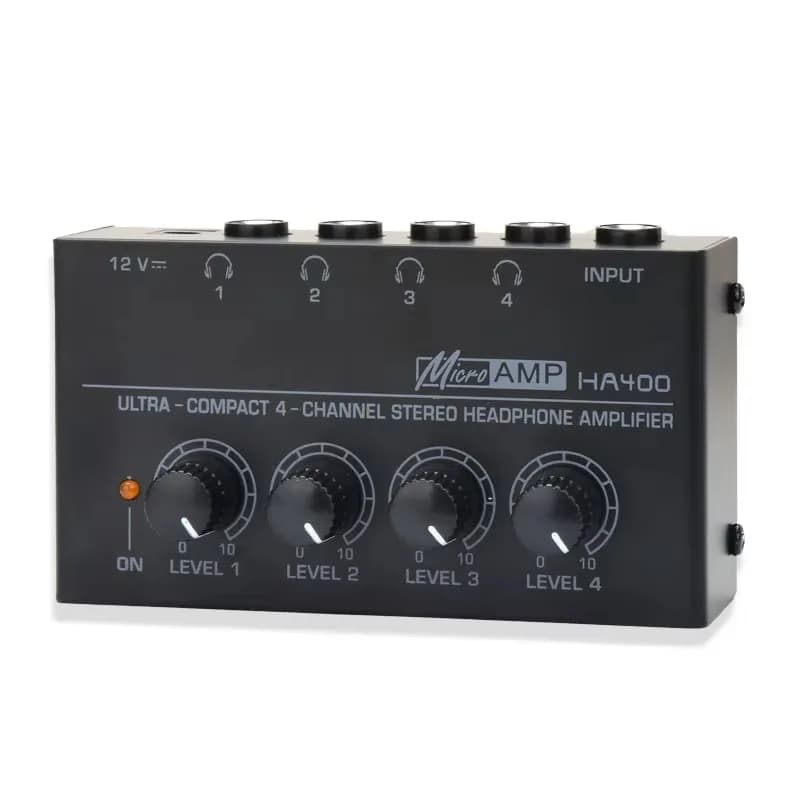Ha400 Mini Amplifier Headphone Amplifier 4 Channels Ultra-Compact Stereo Audio Amplifier Earphone Amplifier with Power Adapter