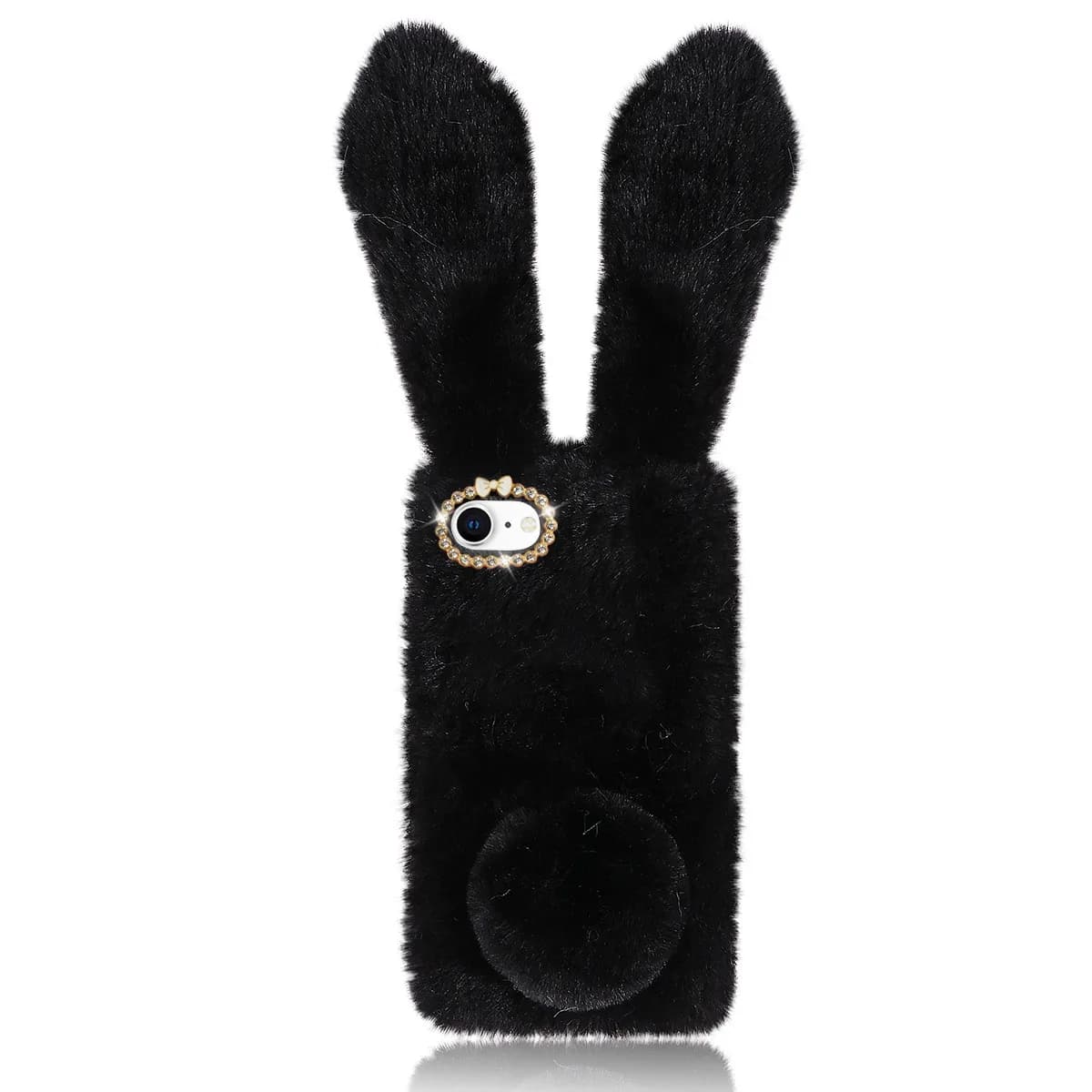 Black Adorable Rabbit Design Phone Case Rhinestone Frame Soft Shockproof Cover Compatible Se 2020 Se 2020 Case