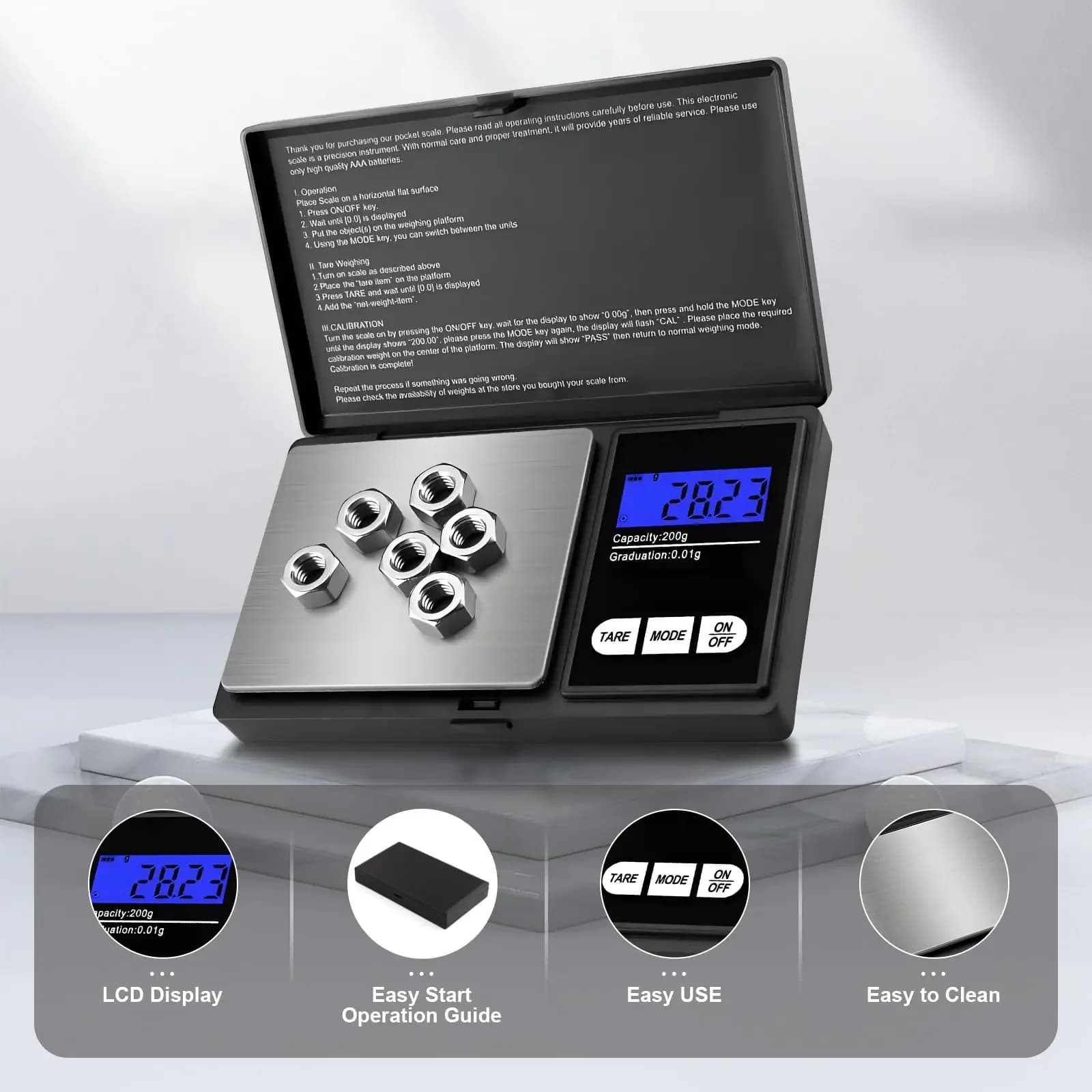 Portable Jewelry Scale 1000g/0.1g, 200g/0.01g, 500g/0.01g - Digital Gold Gram Weight Balance for Precise Measuring (Battery Not
