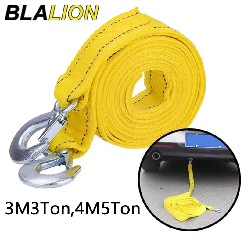 BLALION 1PC 3M/4M Car Tow Cable Heavy Duty 3Ton/5Ton Trailer Rope Towing Pull Rope Strap Hook Van Road Recovery Car Accessories