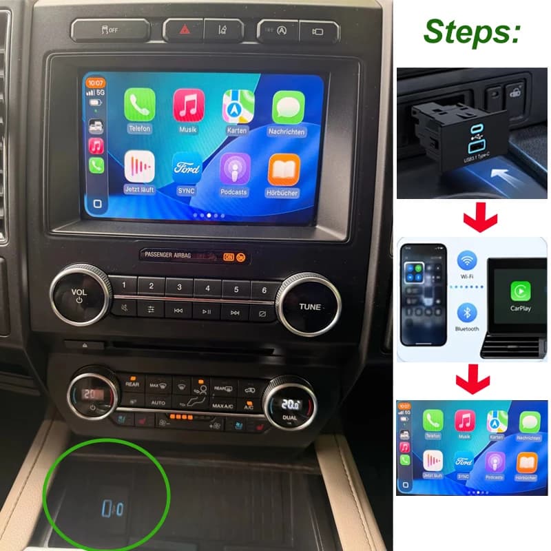 Wireless Carplay USB HUB For Ford & Lincoln MKZ F150 Mustang Ranger Transit Bronco Mondeo kuga Escape C-max Sync3.4 Android Auto