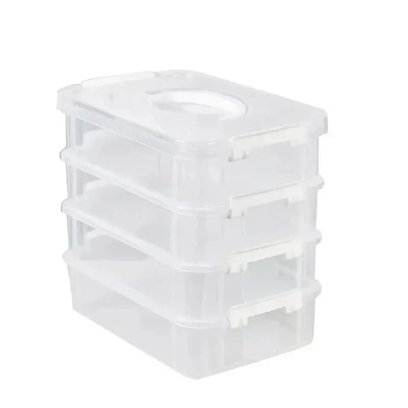 4-Layer Partitioned Storage Box Transparent Plastic Organizer With Lid Portable Building Block Toy Storage Container