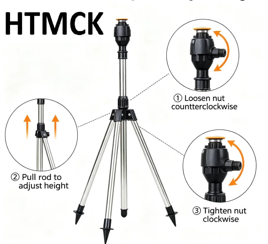 HTMCK Stainless Steel Telescopic Support Tripod 360 Rotatable Garden Sprinkler Head Set Outdoor Lawn Yard Watering Tool