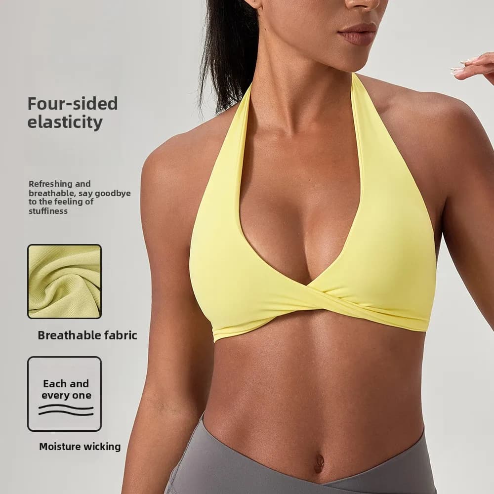 YOGA Naked Feeling Strappy Padded Sports Bras for Women - Fitness Workout Top Criss Cross Back Yoga sports Bras No steel ring