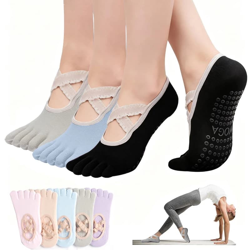 Ladies Non-Slip Pilates Socks Woman Lace Bandage Yoga Socks Sports Fitness Breathable Ballet Dance Socks for Pilates Studio