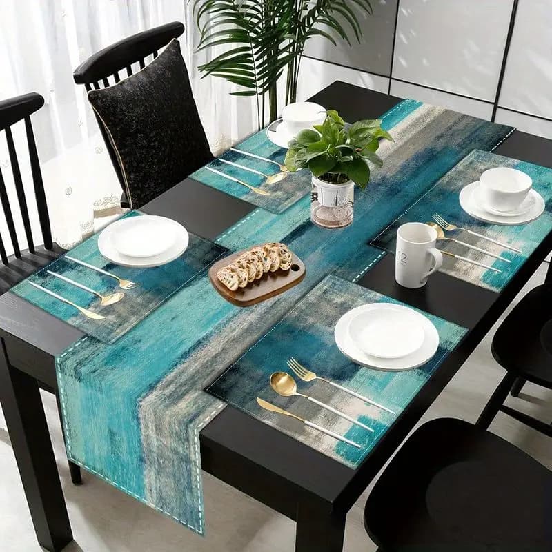 VIKAMA Morandi Abstract Ink Table Runner Placemats Set Waterproof Non Slip Kitchen Dining Table Mat