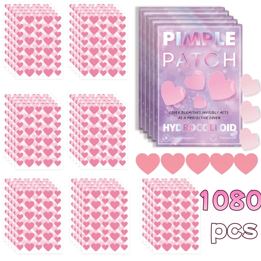1080 pieces of pink heart-shaped acne patches, facial acne patches, concealer acne patches, and pimples patches, ultra-thin and