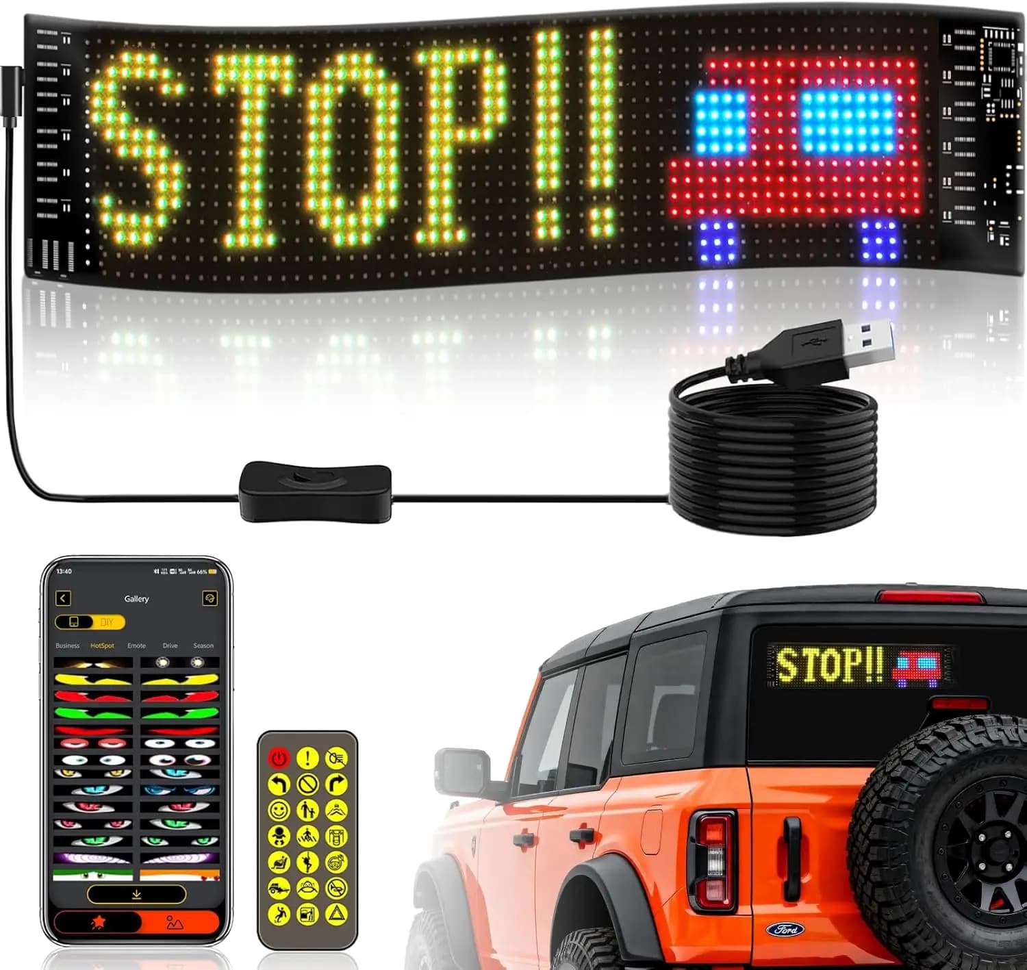LED Car Sign Flexible LED Matrix Panel 5V USB LED Light Signs for Car Bluetooth Smart APP RGB Scrolling Display Message Board