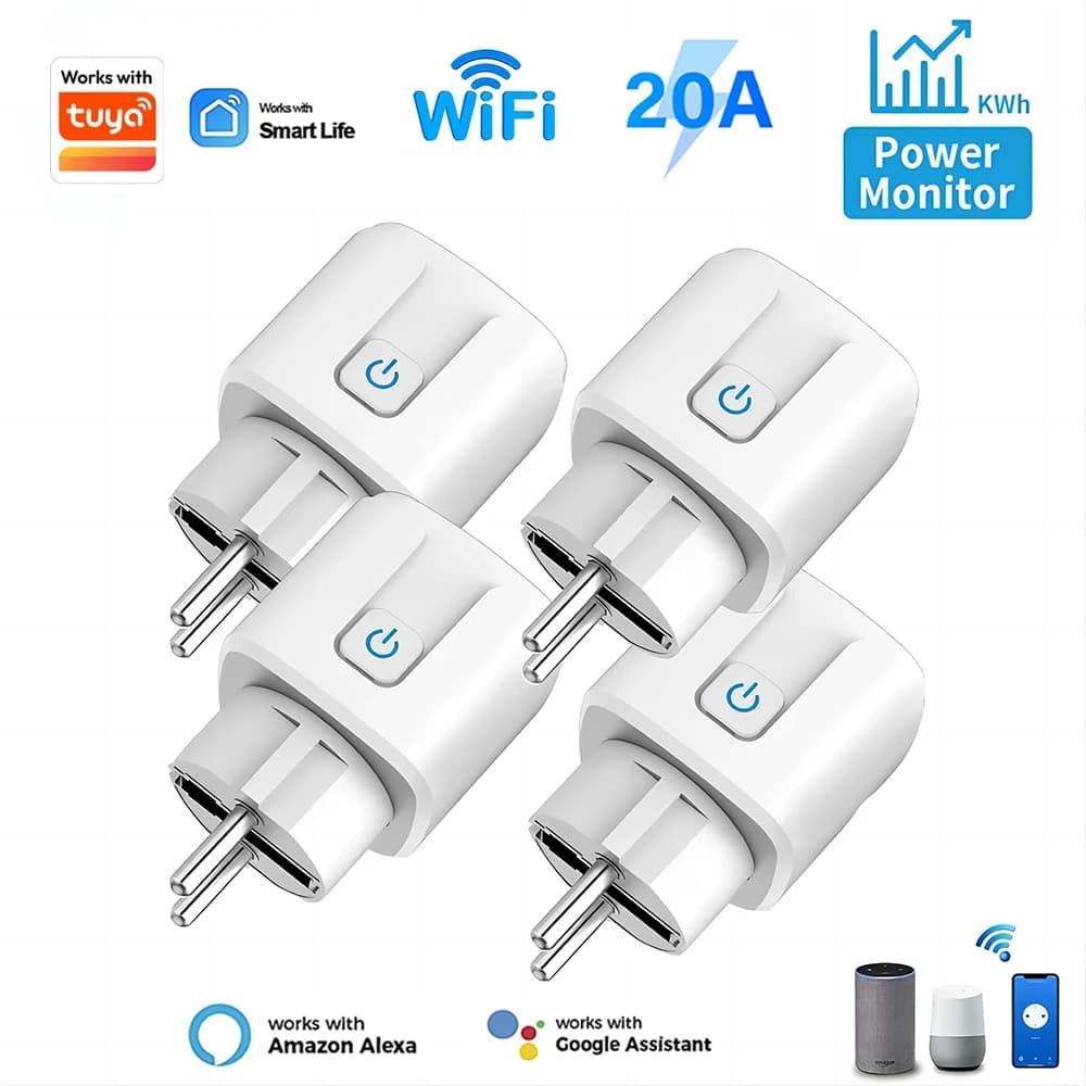 Wifi Smart Plug EU 16/20A with Power Monitor Function Wireless App Voice Remote Control Socket Works with Tuya APP Google Home