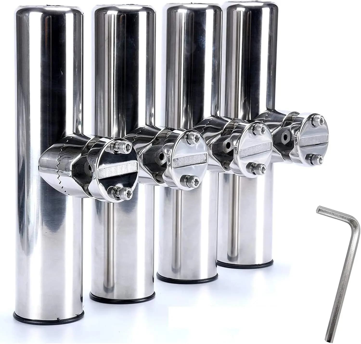 Stainless Clamp Rod Holder Steel Mount Fishing Pole Holder Adjustable Kayak Rail Rods Holders Boat for Kayak Fishing 4pcs
