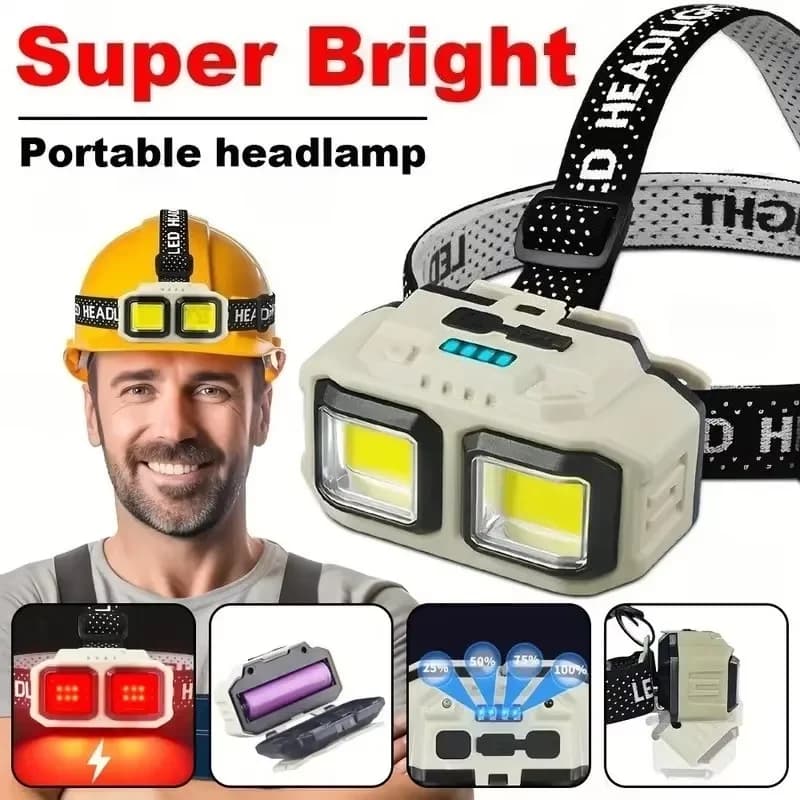 Powerful LED Headlamp COB Induction Rechargeable Head Flashlight Safety Lighting Head Torch for Outdoor Camping Cycling Fishing