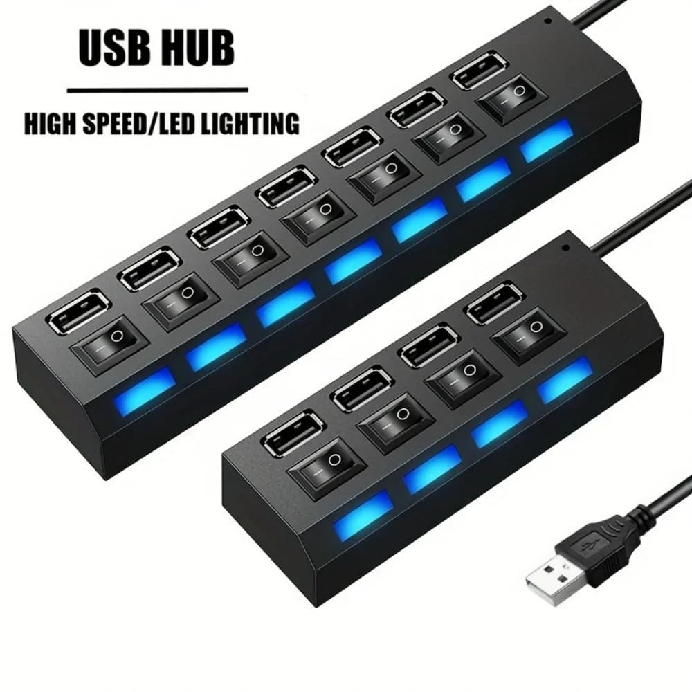 4/7 Port USB 2.0 Hub with Switch and LED High Speed Multi Splitter Expander Adapter For PC Laptop Desktop Computer Accessories