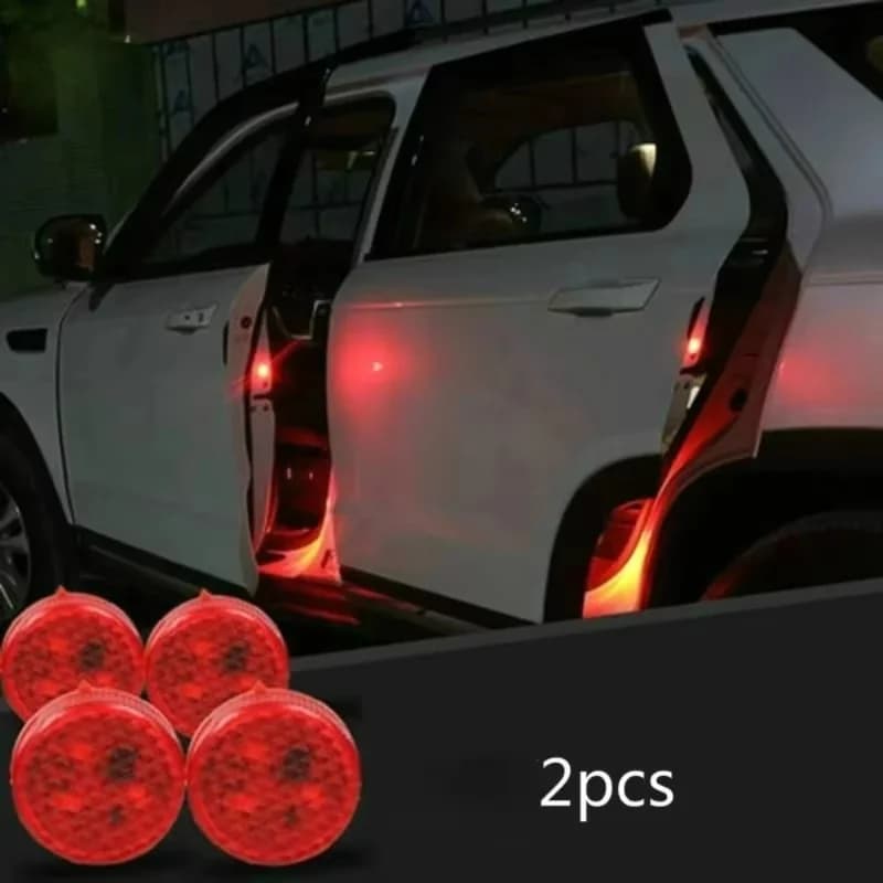 2PCs Car Door Light Warning Light Anti Collision Flash Red Wireless Alarm Lamp Strobe Light Turn Signal Parking Light