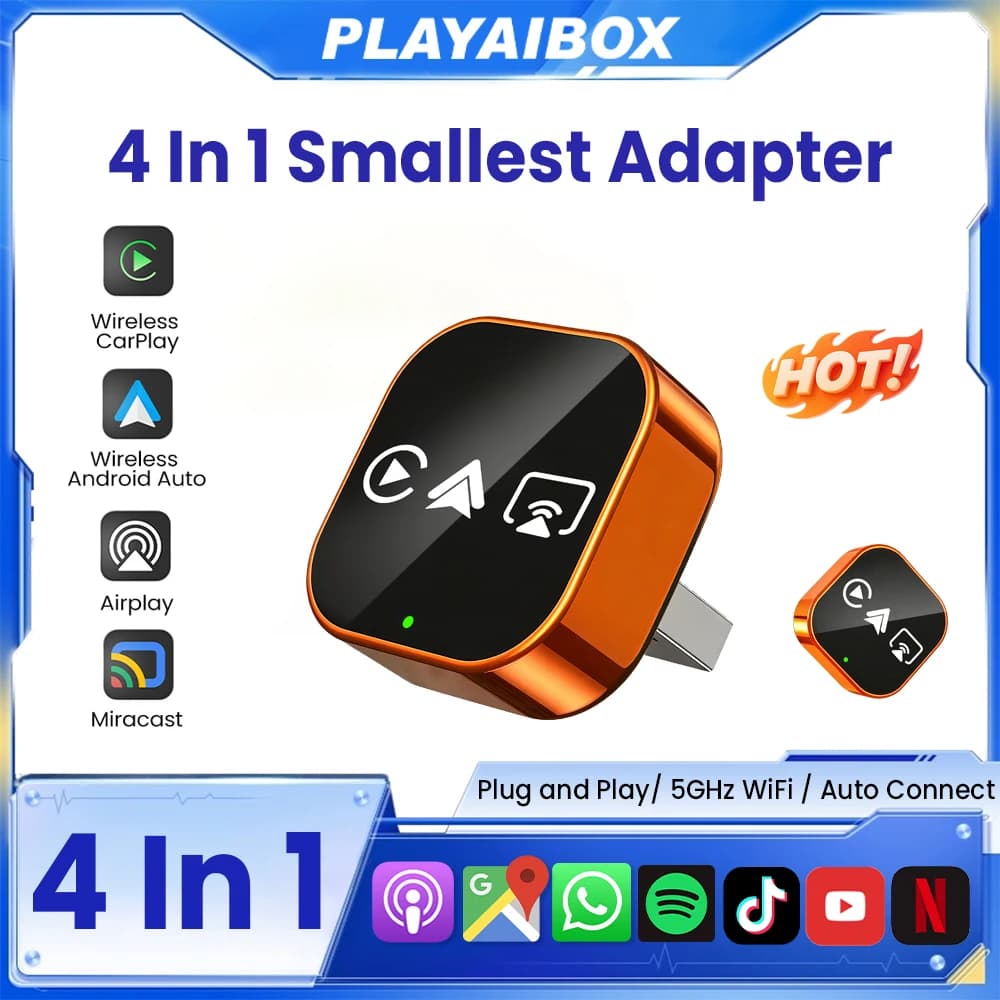 2026 4in1 New Upgrade Carplay Adapter Wireless Android Auto Mirror Link Smart MiNi AI Box USB Plug and Play Auto Connect WiFi