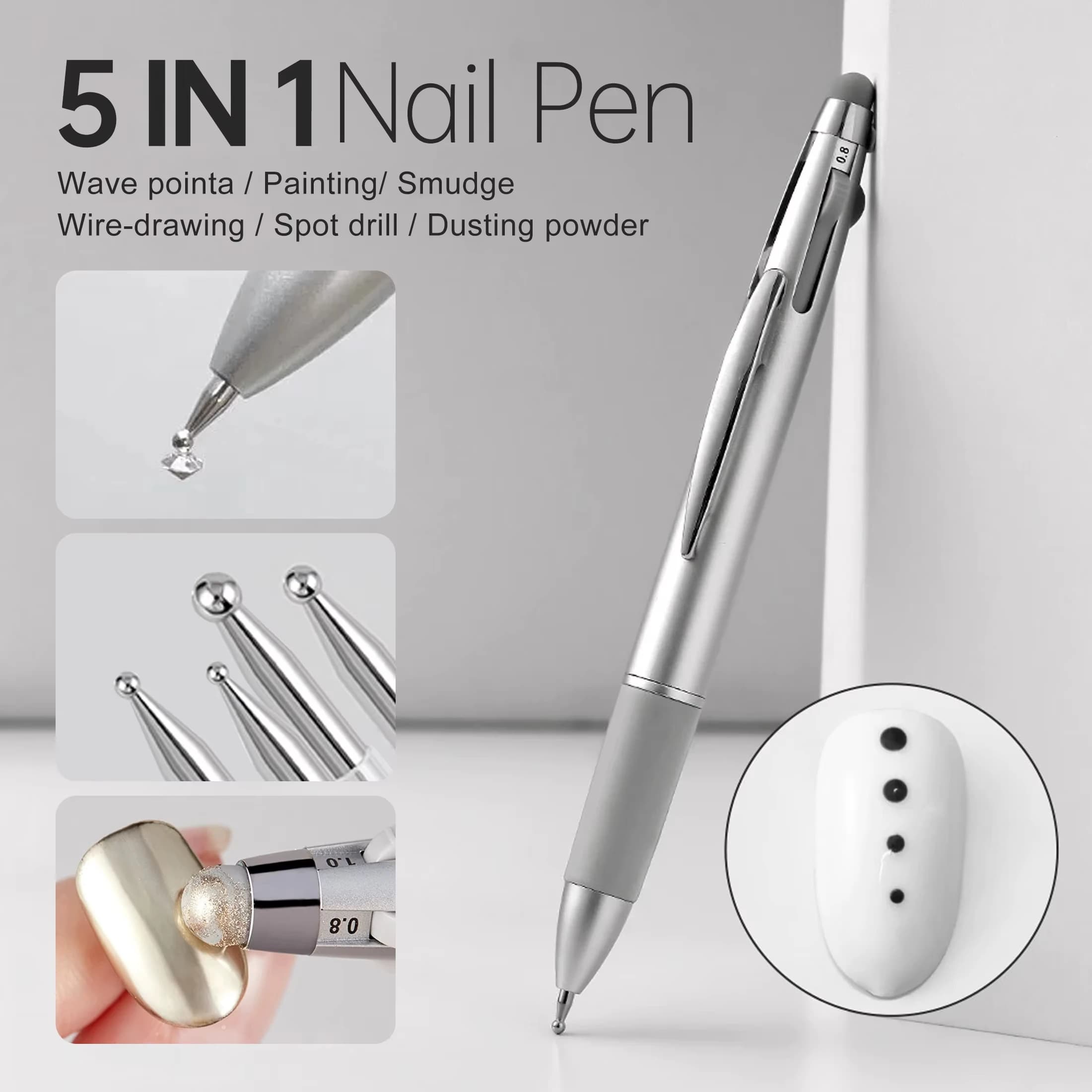 6 in 1 Nail Art Dotting Tools Disc Nail Drill Point Nail Tools Dot Painting Tool Nail Point Drill Pen for Dot Drawing Home Salon
