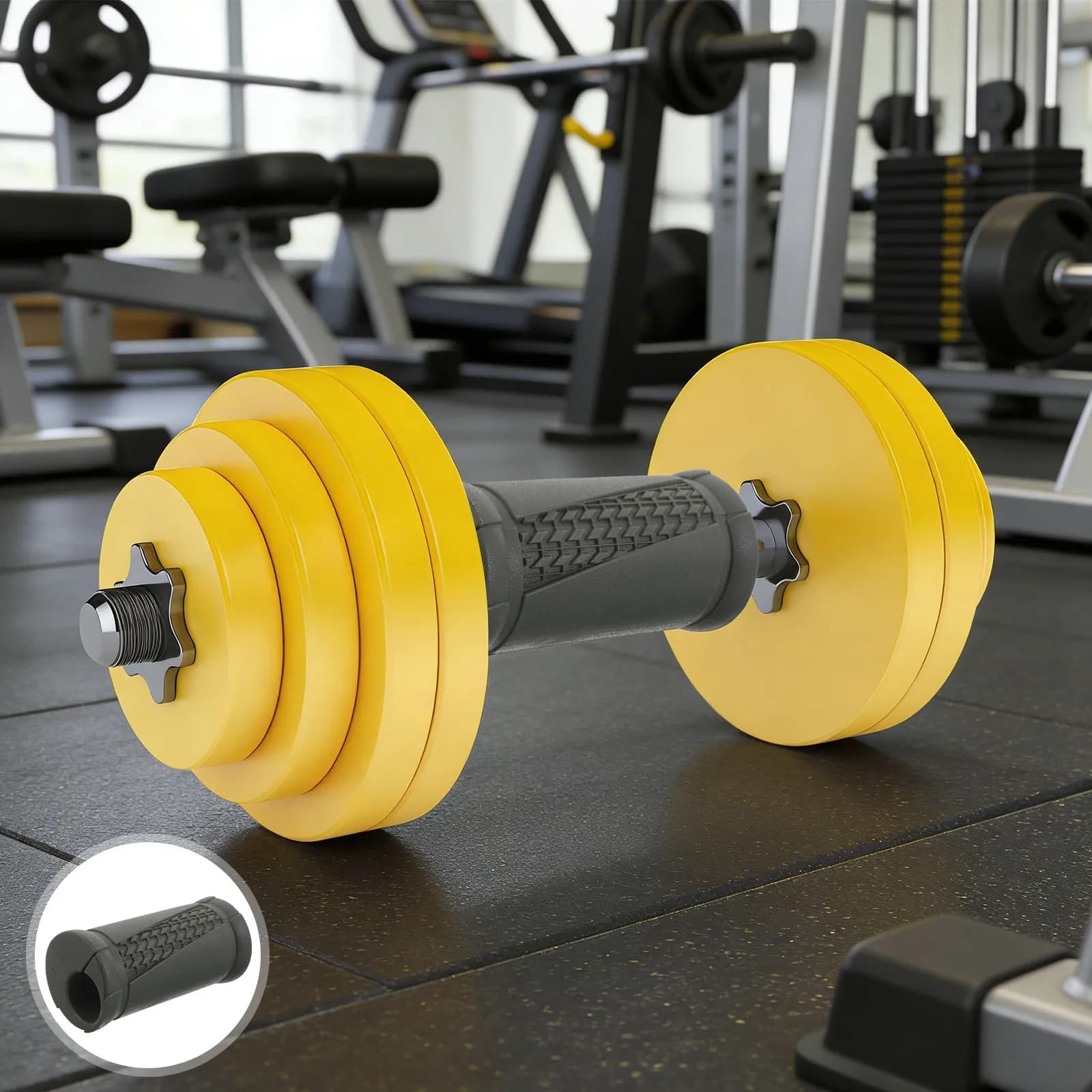 2Pcs Dumbbell Handles Grips Non Slip Barbell Handle Protectors for Fitness Strength Training Reusable Gym Equipment Covers Gray