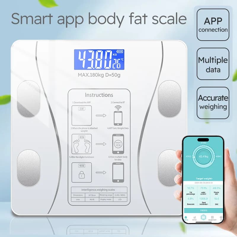 Smart Body Fat Scale Wireless LED Digital Bathroom Weight Scale Body Composition Analyzer Testing Scale