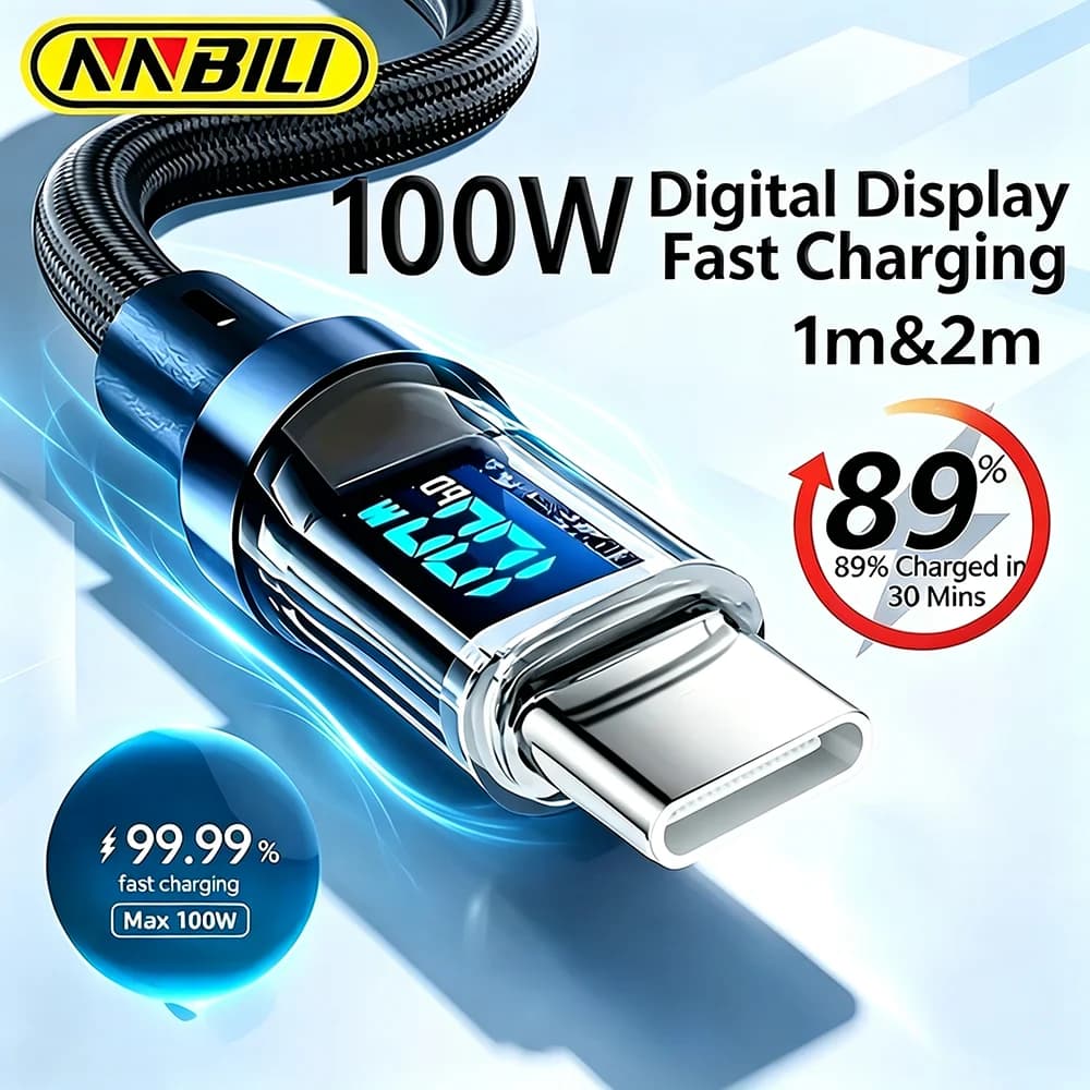 NNBILI USB to Type C Cable 120W Fast Charging Charger USB Type C to USB C Display Cord For Xiaomi POCO Huawei Macbook Honor 1/2m