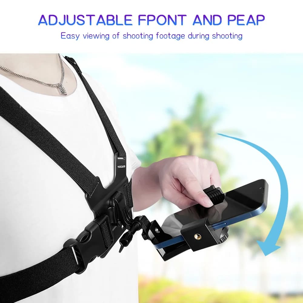 Chest Mount Phone Strap Holder Adjustable Elastic Chest Phone Bracket 360 Rotatable Non-Slip Hands-Free Video Recording Brackets