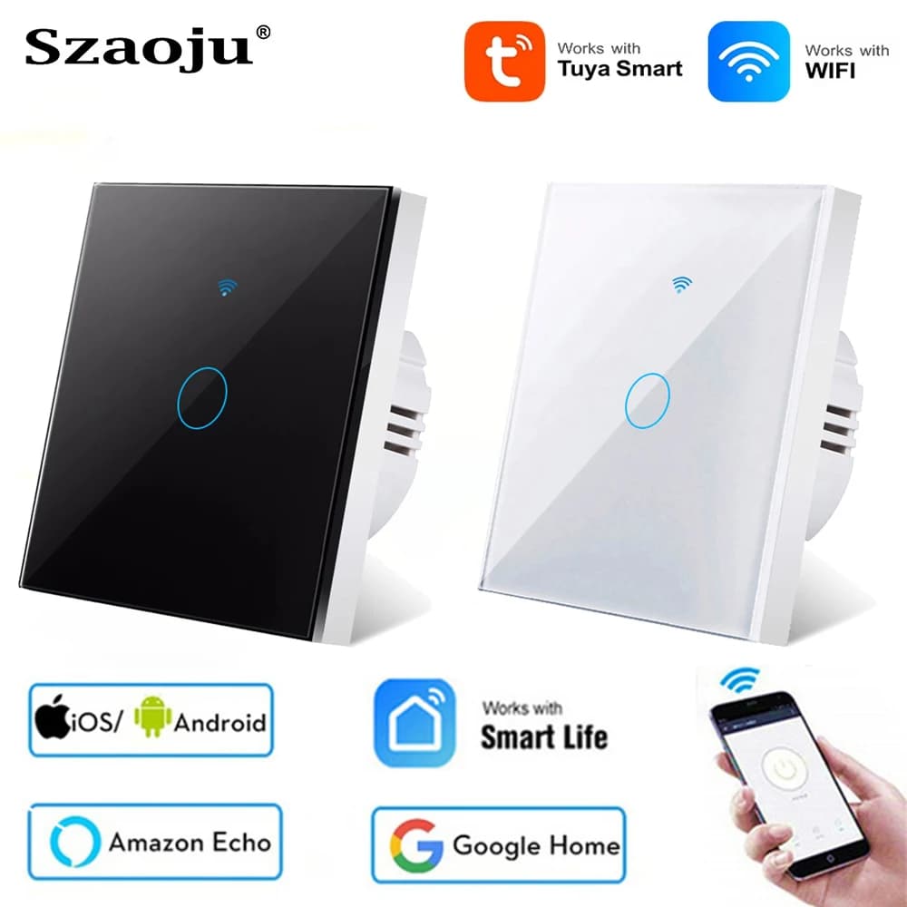 Work With Tuya Smart Life Light Switch WiFi Touch Smart Switch App Remote Control No Neutral Wire 110V 220V  Alexa Google Home