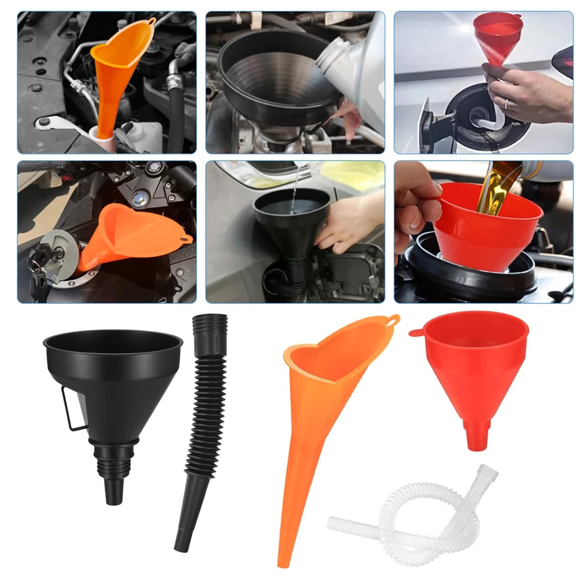 3pcs Funnels Automotive Coolant Funnel Kit Oversized Large Workshop Accessories Car Plastic Tools Oil Fuel Engine Change Filling