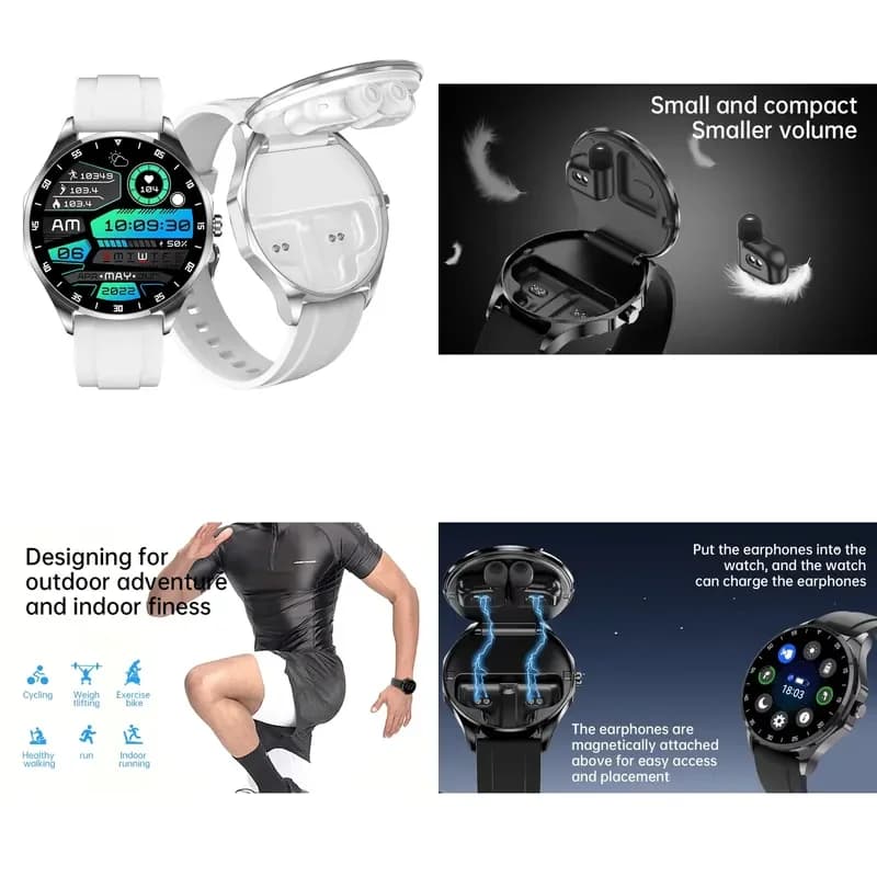 OEM Amoled 1.43'' Smart Watch With Earbuds Wireless BT 2 In 1 Fitness Tracker Heart Rate Sleep X20 Watch Custom Logo