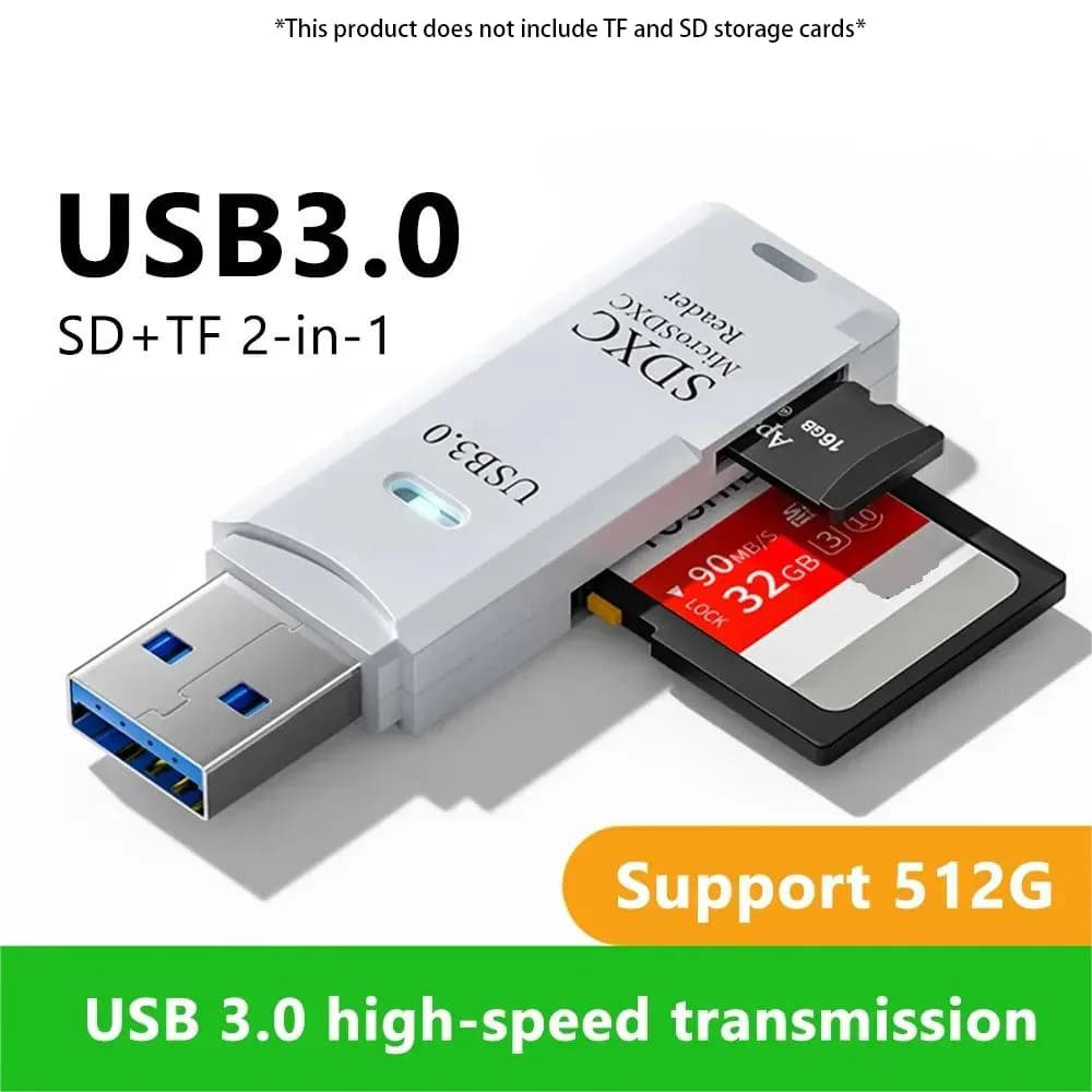 2-in-1 USB 3.0 High Speed Card Reader TF Memory Card Adapter Portable USB Flash Drive Design for PC Laptop Office Accessories