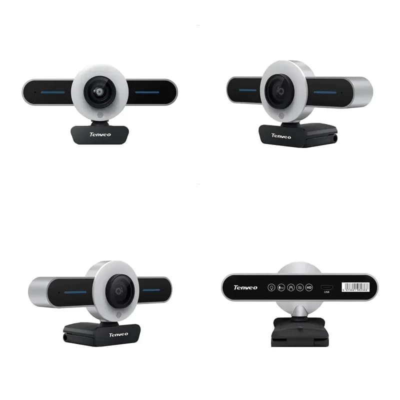 Tenveo T1 HD 1080P Auto Focus Ring With Fill-in Lighting USB Webcam For Live Broadcast And Conference Includes Mic