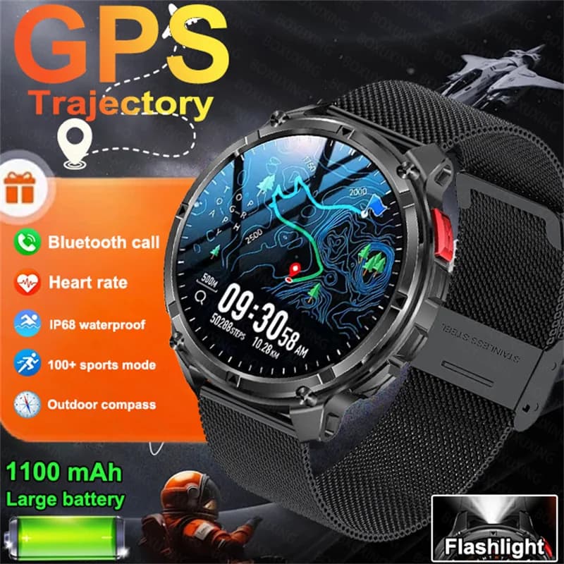2026 New 1100mAh Ultra Durable Smart Watch Men Outdoor Military GPS Compass 10ATM Waterproof HD Bluetooth Call Sports Smartwatch