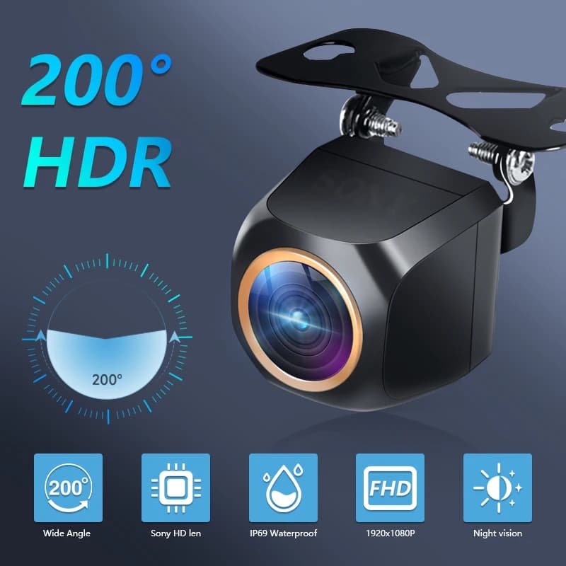 AHD 1920x1080P Car Rear View Camera 200° for Fisheye Golden Lens Full HDR Night Vision Vehicle Back Car Reversing Front Camera