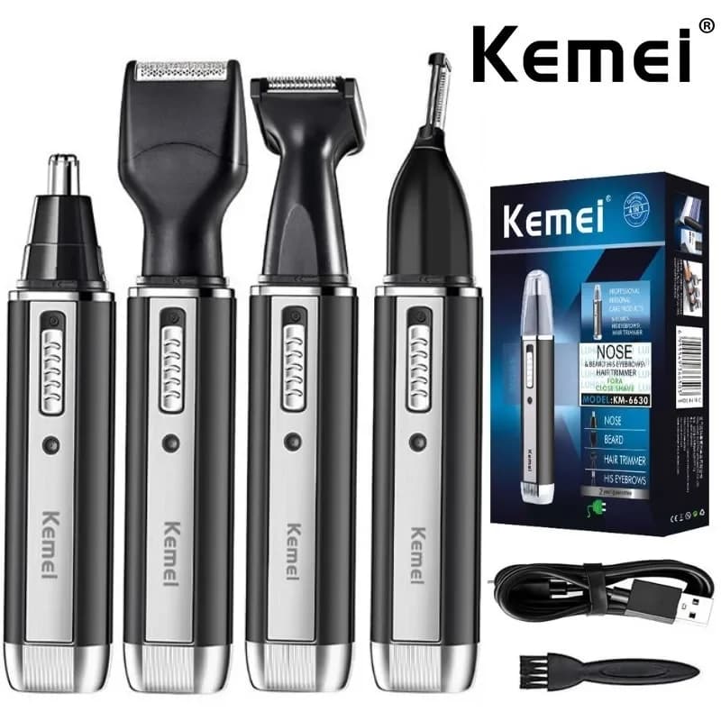 KM-6630 Kemei Trimmer for Men Electric Nose and Ear Trimmer Rechargeable Trimmer for Hair Beard Nose and Ear Cleaner Grooming